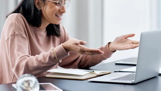 Woman working at a computer