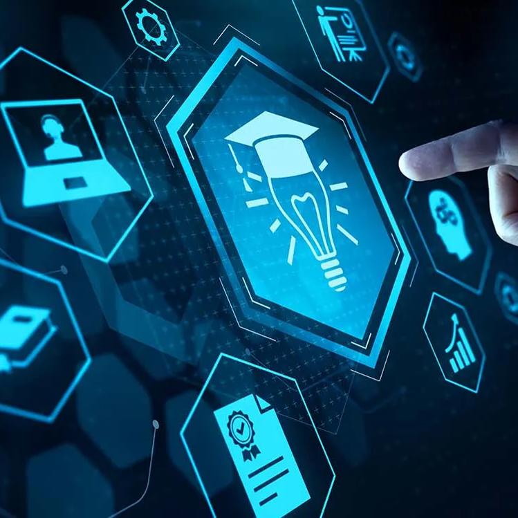 A photo-realistic illustration of a hand reaching toward a virtual interface