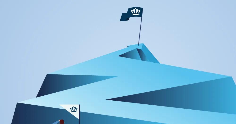 Illustration of a student standing at the start of a winding path toward a flag at the summit.