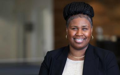 Jillian smiles during a recorded interview about her journey to a degree.