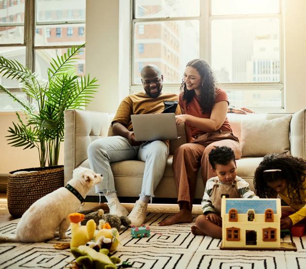Family on couch