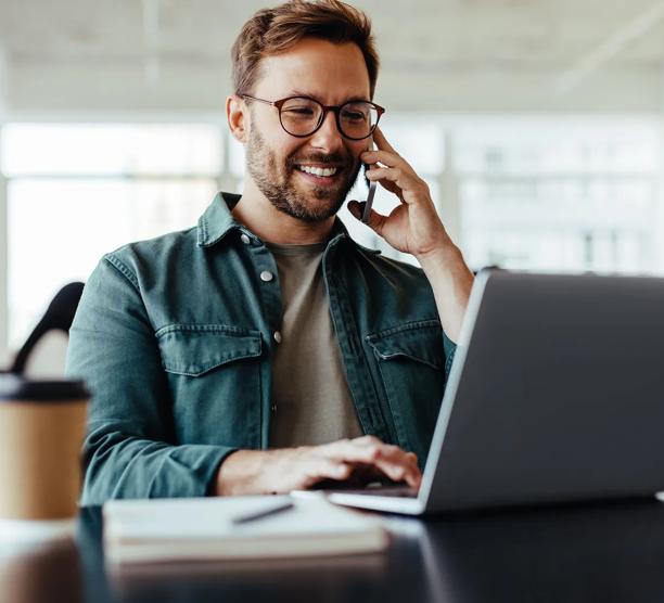 Continuing education student logs into a certification class from his office.