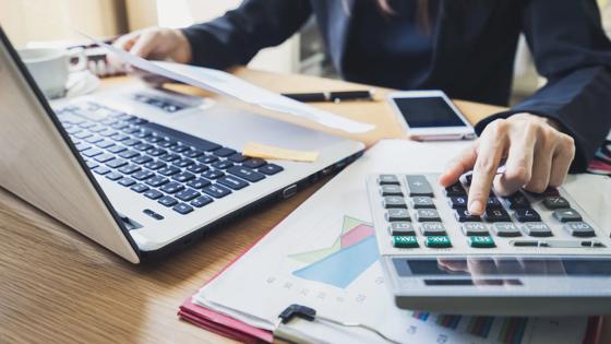 Businessman working on Desk office business financial accounting calculate