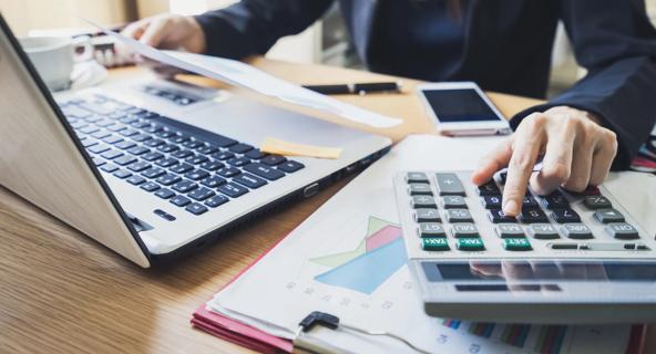 Businessman working on Desk office business financial accounting calculate