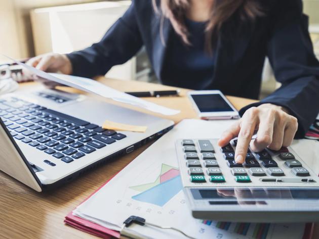Businessman working on Desk office business financial accounting calculate