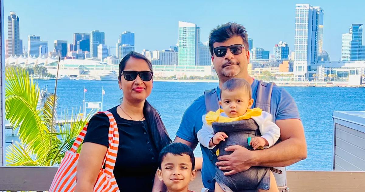 Ashish Verma ’25, right, and his wife Abha Gupta, with their children. Verma, an applied scientist at PayPal, completed Old Dominion University’s online MS in Data Science & Analytics from San Jose, California, while working full time. 