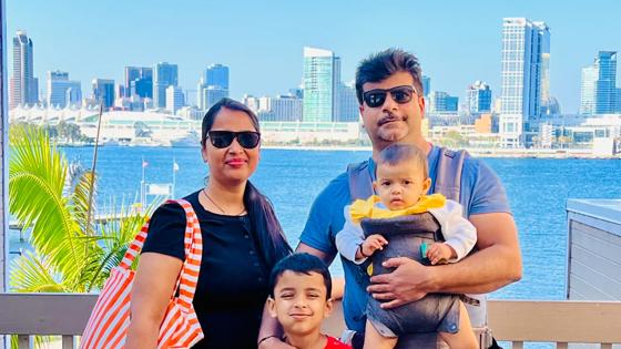 Ashish Verma ’25, right, and his wife Abha Gupta, with their children. Verma, an applied scientist at PayPal, completed Old Dominion University’s online MS in Data Science & Analytics from San Jose, California, while working full time. 