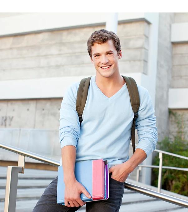 Transfer student in front of library